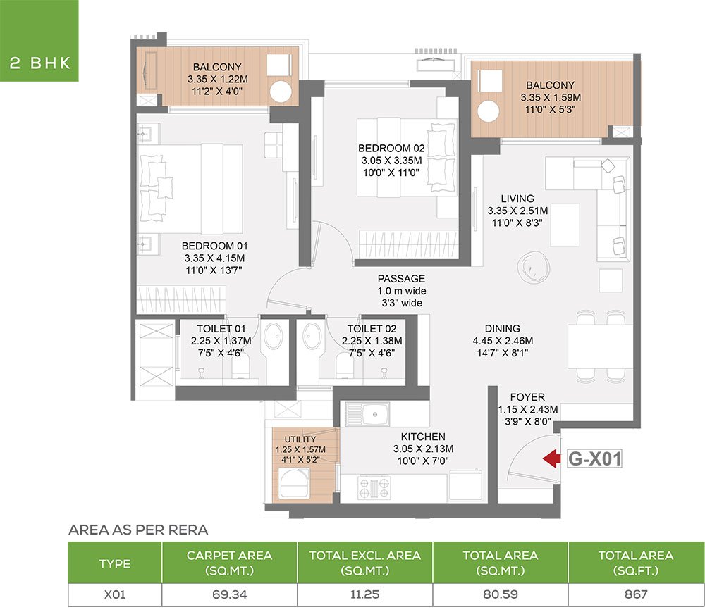Godrej Evergreen Square 2 BHK Floorplan